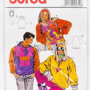 Burda Sewing Pattern 4740, Misses&#39;/Men&#39;s Hoodie, Vintage Pattern, Size 40-42, CUT (complete), Year 1991