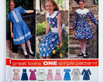 Simplicity Sewing Pattern 9839, Vintage Pattern, Girls' Dress, Plus Size Pattern, Size 7-14, UNCUT (FF), Year 1995