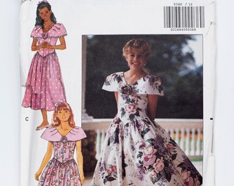 Butterick Sewing Pattern 5340, Girls' Dress, Vintage Pattern, Size 12-14, UNCUT (factory folded), Year 1991