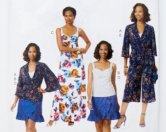 Butterick Sewing Pattern 6669, Misses' Jacket, Sash, Top, Dress, Skirt, Pants, Size 6-14, UNCUT (factory folded), Year 2019