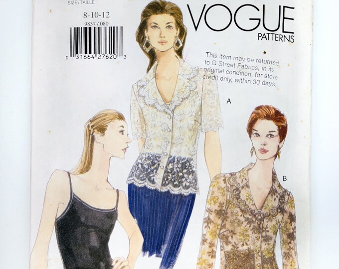 Vogue Sewing Pattern 9837, Misses' Blouse, Bodysuit, Vintage Pattern ...