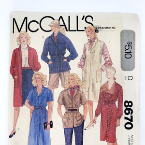 McCall&#39;s Sewing Pattern 8670, Vintage Pattern, Misses&#39; Shirt-Jacket, Coat-Dress, Dress, Jumper, Size 16, UNCUT (factory folded), Year 1983