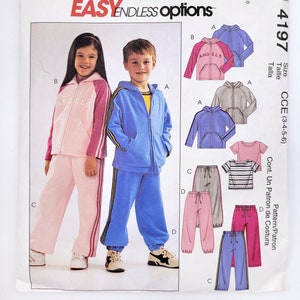 Patrón de costura McCall's 4197: Chaqueta, top y pantalón para niño/niña, fácil de coser, talla 3-6, sin cortar (plegado de fábrica), año 2004