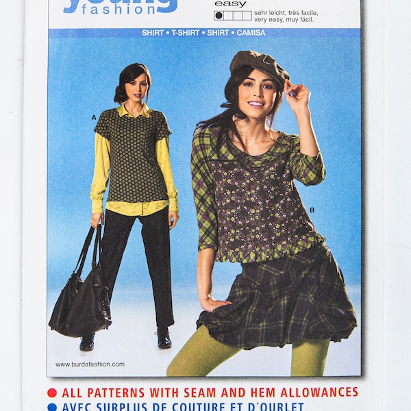 Burda Schnittmuster 7609, Burda Young Fashion , Frauenhemd, einfach zu nähen, Größe 8-20, UNCUT, Jahrgang 2009