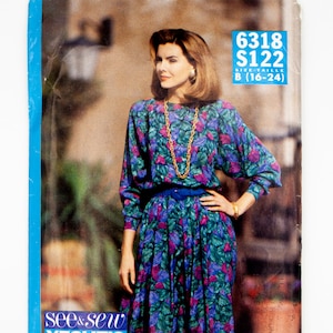 Butterick See n&#39; Sew Sewing Pattern 6318, Misses&quot; Dress, Easy to Sew, VIntage Pattern, Size (16-24), UNCUT (factory folded), Year 1992