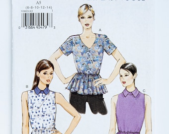 Vogue Sewing Pattern 9003, Misses' Top, Easy to Sew, Size 6-8-10-12-14, UNCUT (factory folded), Year 2014