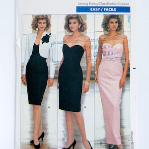 Butterick Sewing Pattern 6991, Misses&#39; Dress, Jacket, Event Dress, Vintage Pattern, Easy to Sew, Size 12-14-16, UNCUT (FF), Year 1988