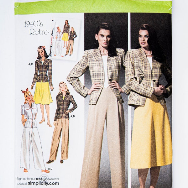 Simplicity Sewing Pattern 4044, Vintage Pattern, Retro from 1940s, Misses' Jacket, Pants, Skirt, Size 10-18, UNCUT (factory folded) 2000's