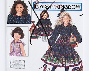 Simplicity Schnittmuster 8260, Daisy Kingdom Kinder-/Mädchenkleid, Puppenkleid 18" Puppe, Größe 5-8, UNCUT (fabrikgefaltet), Jahr 1998