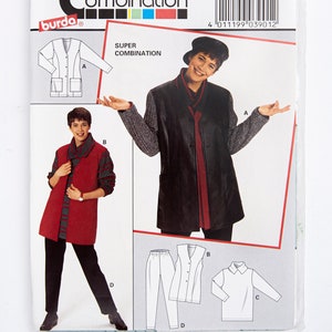 Burda Symönster 3901, Kavaj, Väst, Byxor för Fröken, Vintagemönster, Superkombination, Storlek 10-20, OSKRIDEN, År 1994
