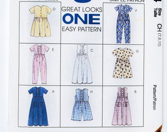 McCall's Sewing Pattern 8044, Children's / Girls' Dress, Jumpsuit, Romper, Vintage Pattern, Size 7-8-10, UNCUT (factory folded), Year 1996