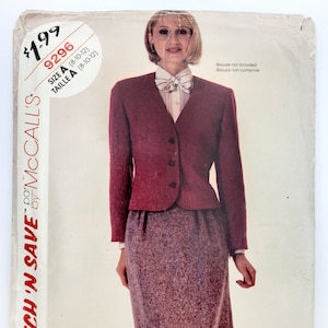 McCall&#39;s Sewing Pattern 9296, Easy to Sew, Stitch &#39;N Save, Vintage Pattern, Misses&#39; Jacket, Skirt, Size 8-12, UNCUT (FF) Year 1984