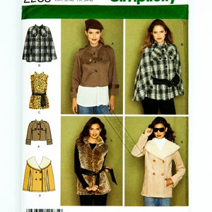 Simplicity Sewing Pattern 2285, Misses&#39; Jacket, Cape, Vest with Tie Belt, Size H5 6-14, UNCUT (factory folded), Year 2010