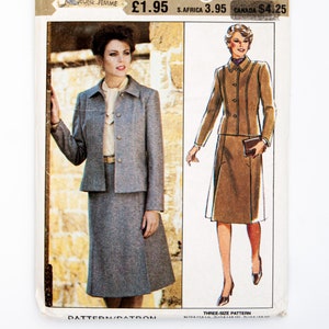 May include: A vintage sewing pattern for a skirt and jacket set. The pattern is for sizes 10, 12, and 14. The pattern is printed on a white background with a brown border. The pattern includes a photo of a woman wearing the skirt and jacket set. The pattern is titled "Style" and has the number 3760 printed on it. The price is listed as £1.95, 3.95, and $4.25.