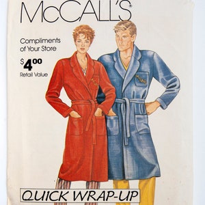 McCall's Sewing Pattern 0011, Vintage Pattern, Quick Wrap-Up Robe, Misses'/ Men Robe, Size S-XL UNCUT (factory folded) Year 1985