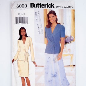 Butterick Sewing Pattern 6000, Misses&#39; Top, Skirt, by David Warren, Vintage Pattern, Size 14-16-18, UNCUT(factory folded), Year 1999