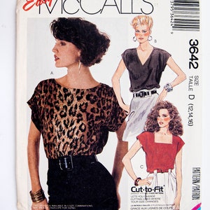 McCall's Sewing Pattern 3642, Vintage Pattern, Misses' Top, Easy to Sew, Size 12-14-16, UNCUT (factory folded), Year 1988
