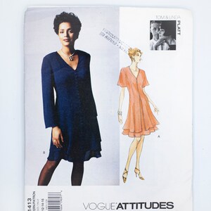 Vogue Sewing Pattern 1413, Misses&#39; Dress, Vintage Pattern, Tom and Linda Platt Designer, Size 12-14-16, CUT (complete), Year 1994