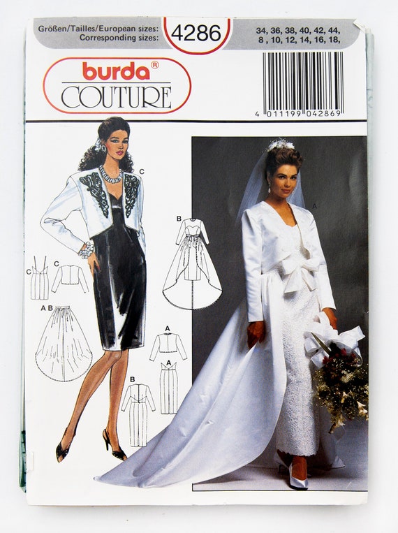 Burda Couture Sewing Pattern 4286 Wedding Bridal Dress Jacket Skirt Size 8 18 Partly Cut complete Etsy
