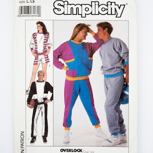 Simplicity Sewing Pattern 8959, Misses&#39;/Men&#39;s Knit Pants, Shorts, Top, Vintage Pattern, Size L, UNCUT (factory folded), Year 1989