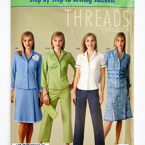 May include: A sewing pattern for four different outfits. The pattern is for sizes 6, 8, 10, and 12. The pattern is from Simplicity Threads Collection. The pattern is called "Step by step to sewing success!"