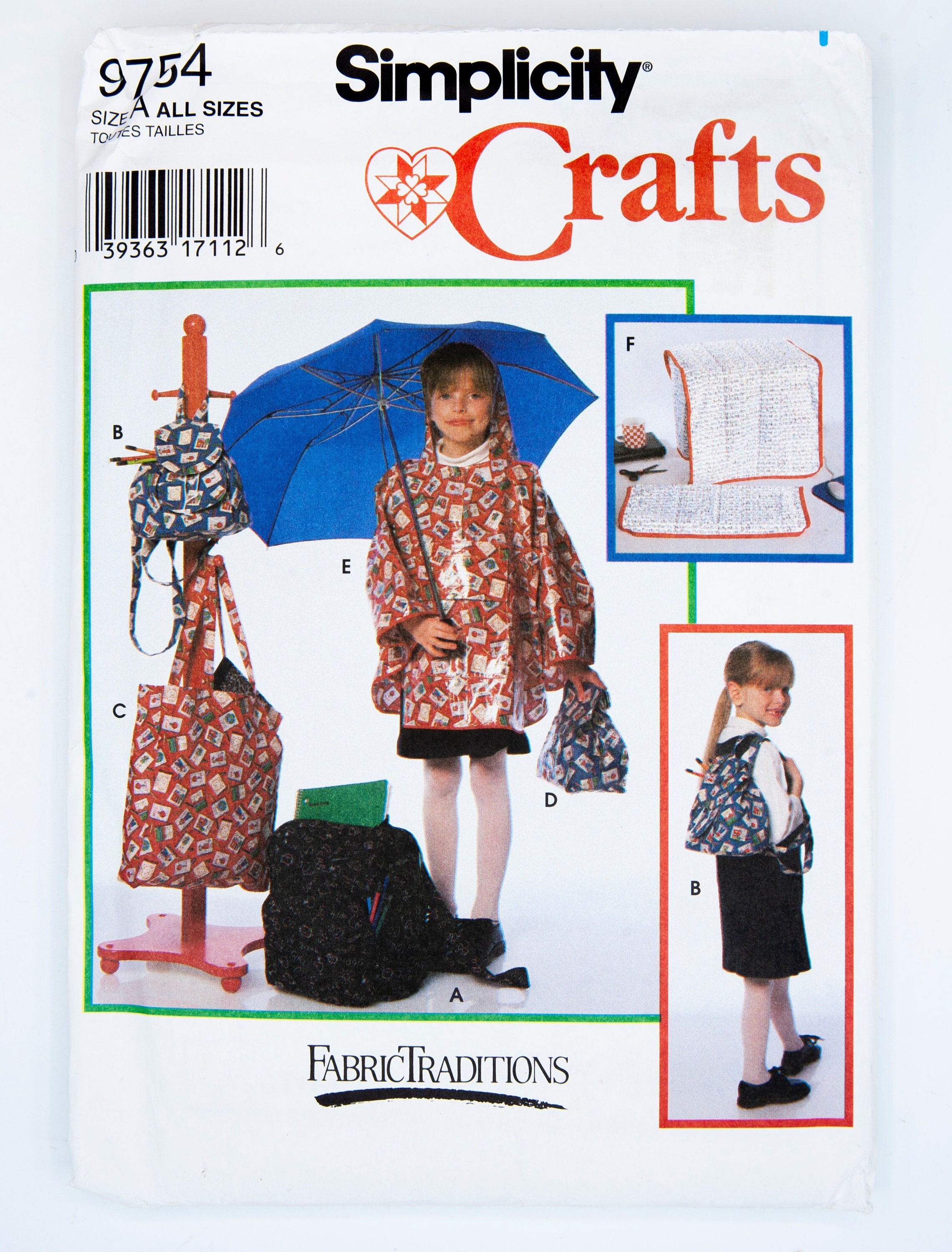 Simplicity Pattern 9754 Simplicity Crafts Sewing Pattern 9754, Childs' Poncho, Lunch Bag, Tote ...