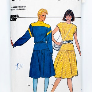 Butterick Sewing Pattern 4737, Vintage Pattern, Easy to Sew, Misses&#39; Dress, Size 8-16, CUT (complete), Year 80s&#39;