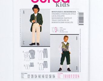 Burda Costume Sewing Pattern 9528, Kids' Historical Gentleman Costume, Biedermeier Pantsuit, Sizes 7-14, UNCUT (factory folded) Year 2010