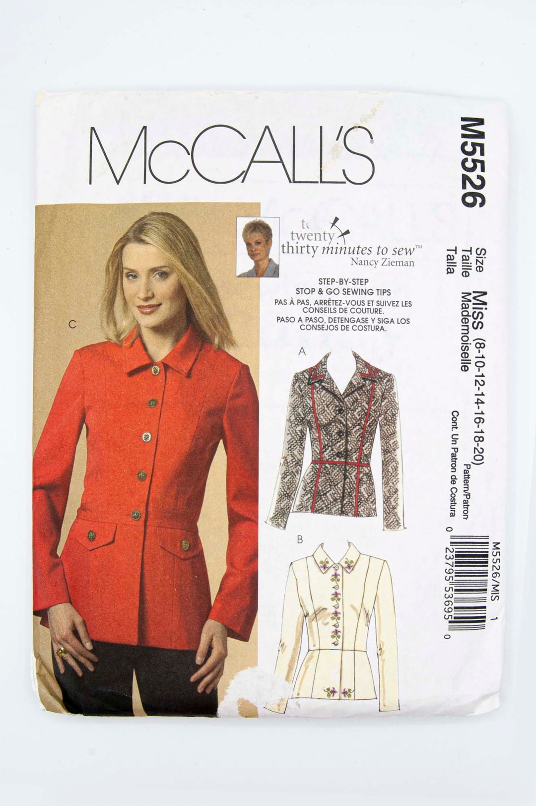 Mccall's Sewing Pattern M5526, Misses' Jacket, by Nency Zieman, Size 8-20,  UNCUT factory Folded, 2007 -  Canada