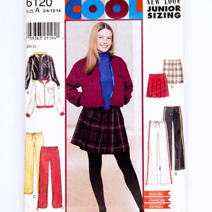 New Look Sewing Pattern 6120, Vintage Pattern, Junior Pants, Skirt, Jacket, Size 3/4-13/14, UNCUT (factory folded), Year 1999