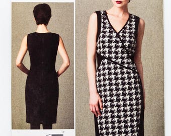 Patrón de costura Vogue 1407, vestido para señorita, Donna Karan Nueva York, DKNY, diseñador estadounidense, talla 6-14, sin cortar (plegado de fábrica), año 2014
