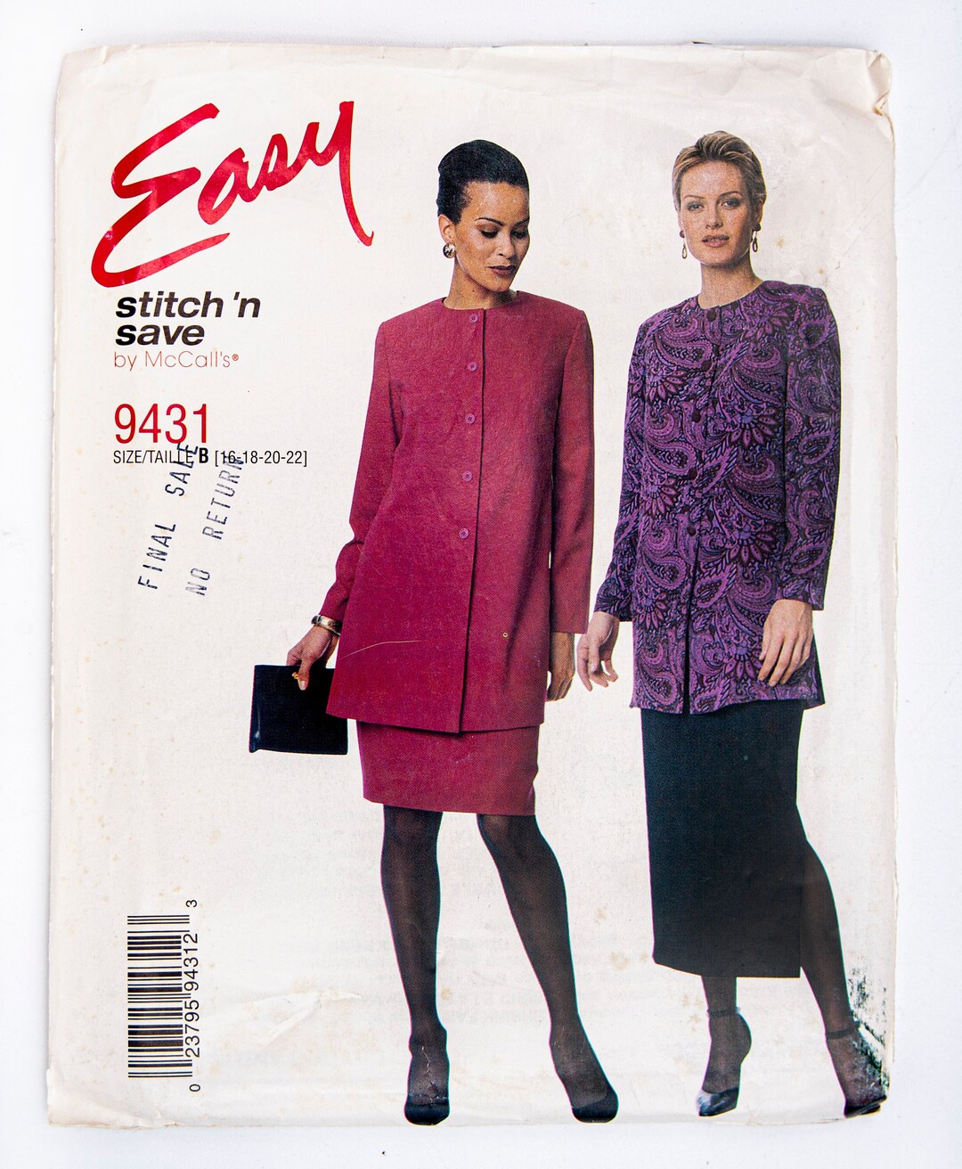 Mccall's Sewing Pattern 9431, Stitch 'N Save, Easy to Sew, Vintage ...