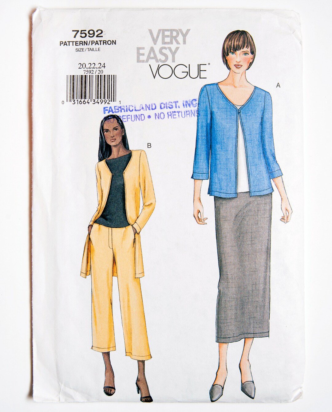 Vogue Sewing Pattern 7592, Misses' Skirt, Jacket, Pants, Vintage ...