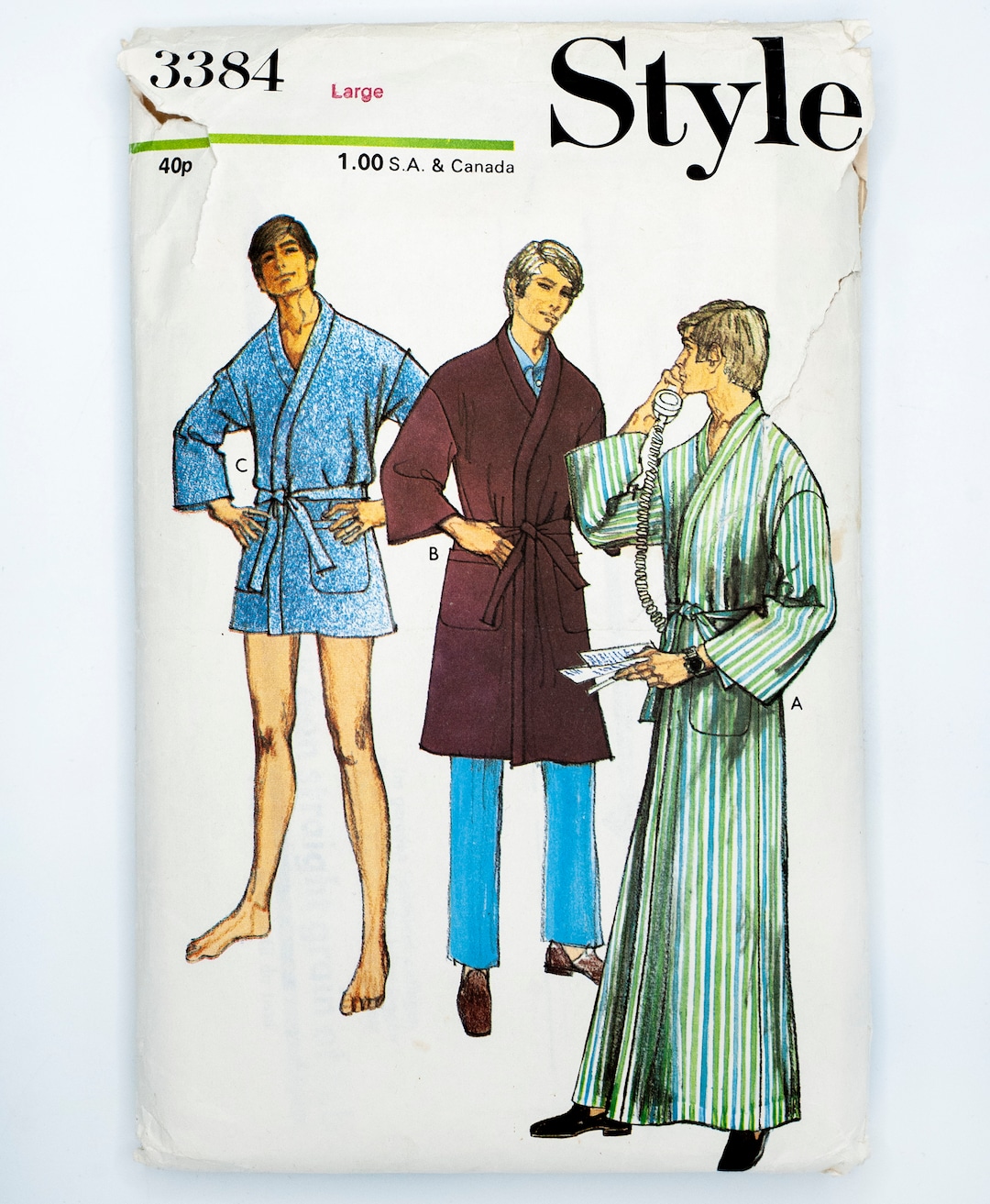 Style Sewing Pattern 3384, Vintage Pattern, Men's Robe in Three Lengths ...