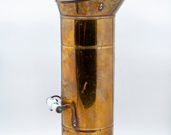 Vintage Water Bucket Fire Extinguisher Umbrella and Cane Holder/Stand Brass Metal and Porcelain Handle, Year 1960s