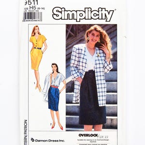 Patrón de costura Simplicity 9511, patrón vintage, vestido de señora, chaqueta sin forro, tallas 14-16-18, corte completo, año 1989