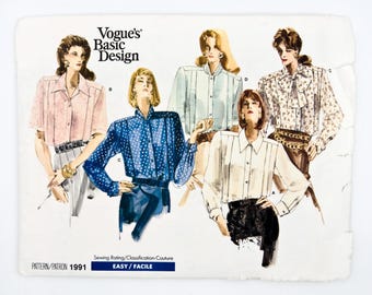 Vogue-naaipatroon 1991, damesblouse, Vogue-basisontwerp, vintage patroon, maat 12-16, ONBESNEDEN (FF), jaar 1987