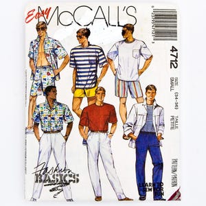 McCall's Sewing Pattern 4712, Vintage Pattern, Men's Shirt, T-Shirt, Pants, Shorts, Easy to Sew, Size 34-36, CUT, Year 1990