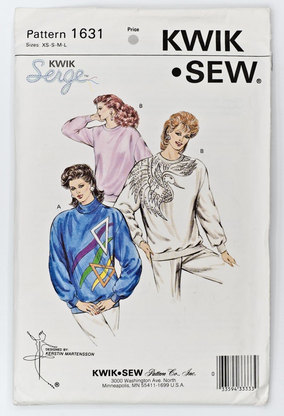 Kwik Sew Sewing Pattern 1631, Vintage Pattern, Ladies' Top, Size XS-S-M-L,  UNCUT, Year 1987