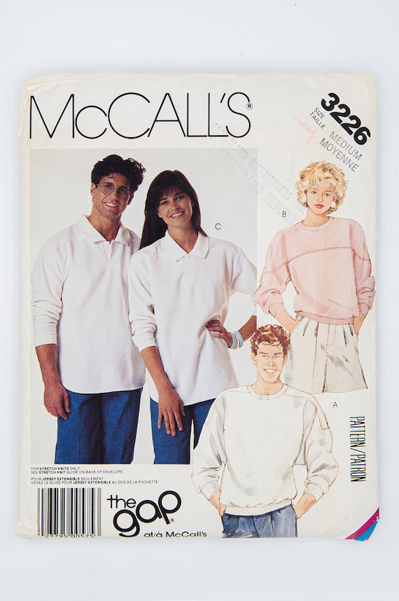 Mccalls Sewing Pattern 3226, Vintage Pattern, Misses'/men's Top, Easy to Sew,  Size Medium, UNCUT factory Folded, Year 1987 -  Canada
