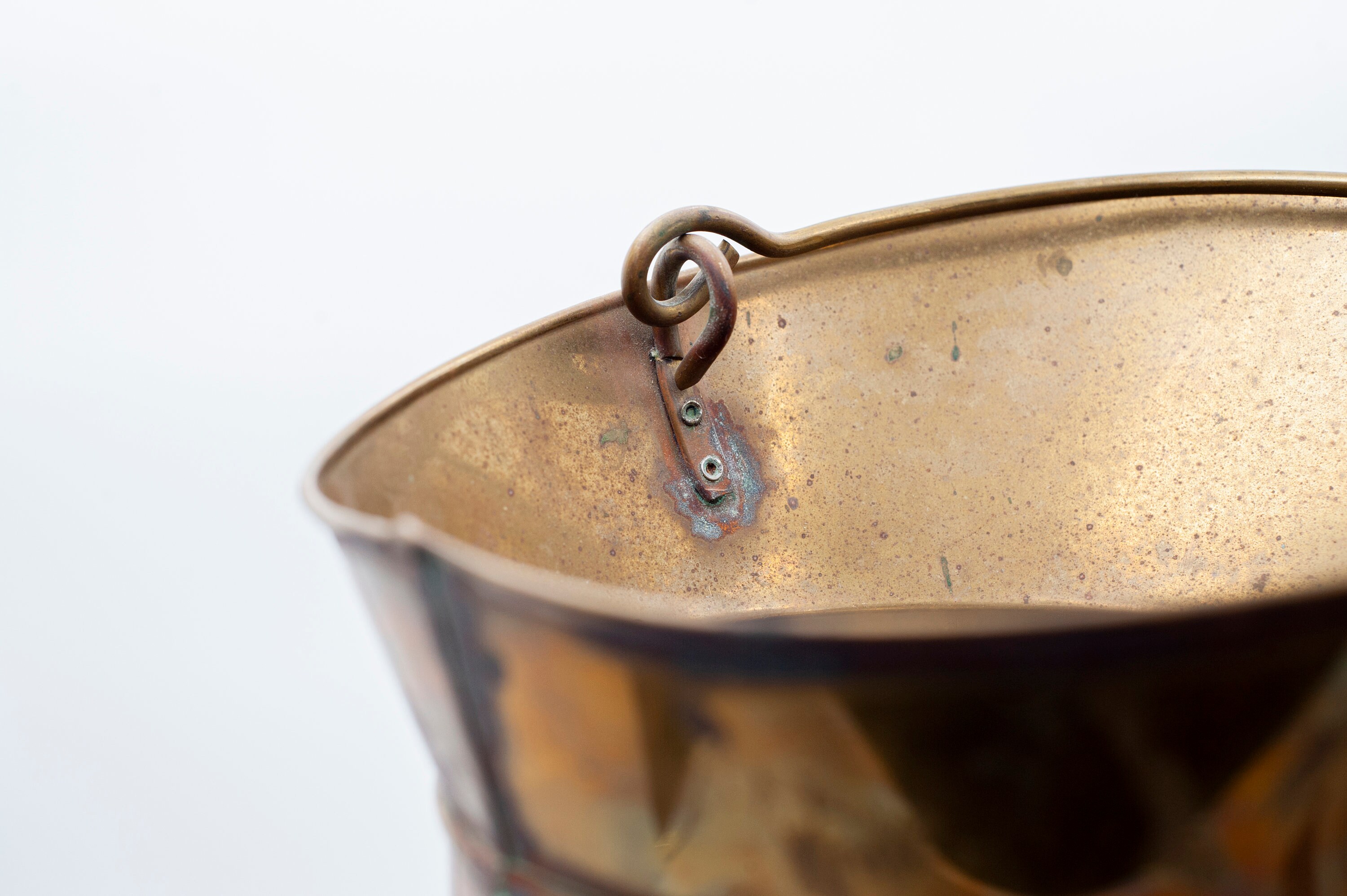 Vintage Dutch 5 KAN Copper Brass Coal Scuttle Porcelain Handle