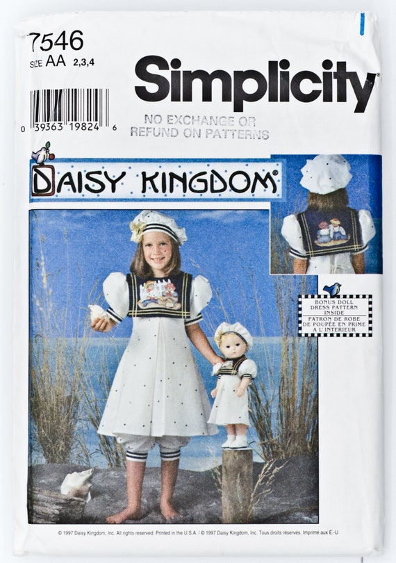Girl/'s Dress Doll Dress Simplicity 9966 Sewing Pattern Daisy Kingdom Size 2-4
