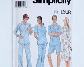 Simplicity 9898 Unisex Nightshirt Pajamas Pants Shorts Pattern XS-M UNCUT