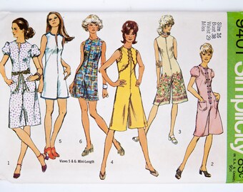 Patrón de costura Simplicity 9401, Patrón vintage, Pantalón de mujer, Mono, Talla 16, SIN CORTAR (doblado en fábrica), Año 1971