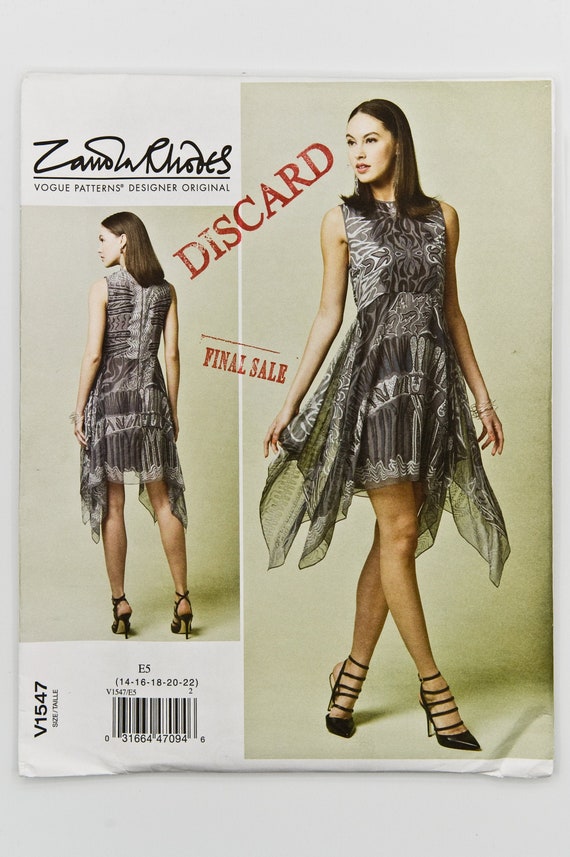 Vogue Sewing Pattern V 1547, Misses' Dress Pattern, by Designer Zandra  Rhodes, SIZE A5 6-14/14-22, UNCUT (factory Folded), Year 2017 - Etsy
