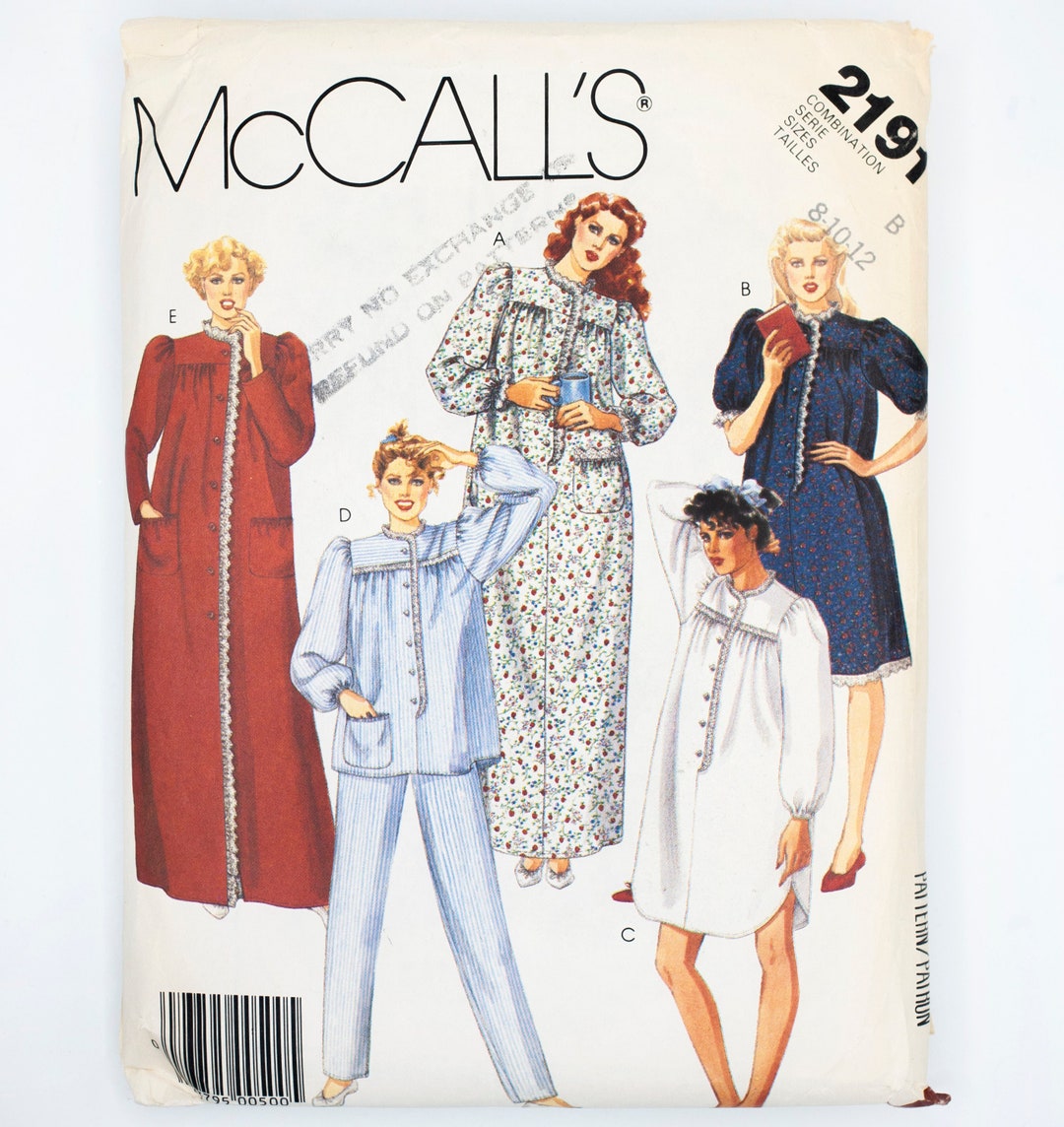 Mccall's Sewing Pattern 2191, Vintage Pattern, Misses' Nightgown ...