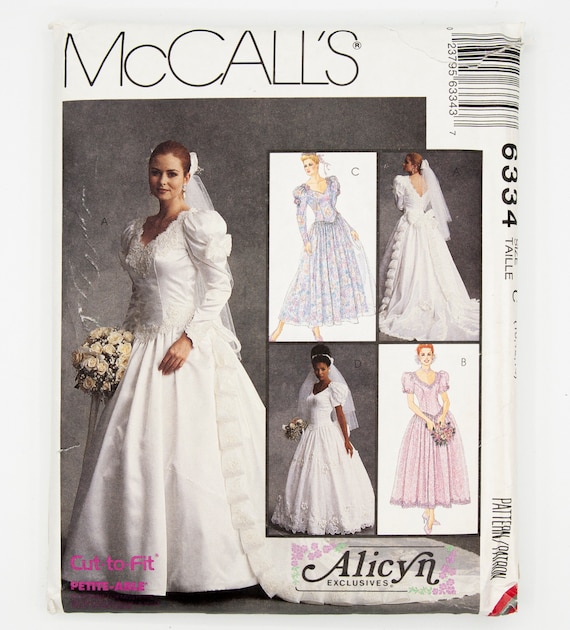 McCall's Sewing Pattern 6334, Wedding Bridal Dress, Vintage Pattern, Size 10-12-14, UNCUT (factory folded), Year 1993 McCall's Sewing Pattern 6334, Wedding Bridal Dress, Vintage Pattern, Size 10-12-14, UNCUT (factory folded), Year 1993