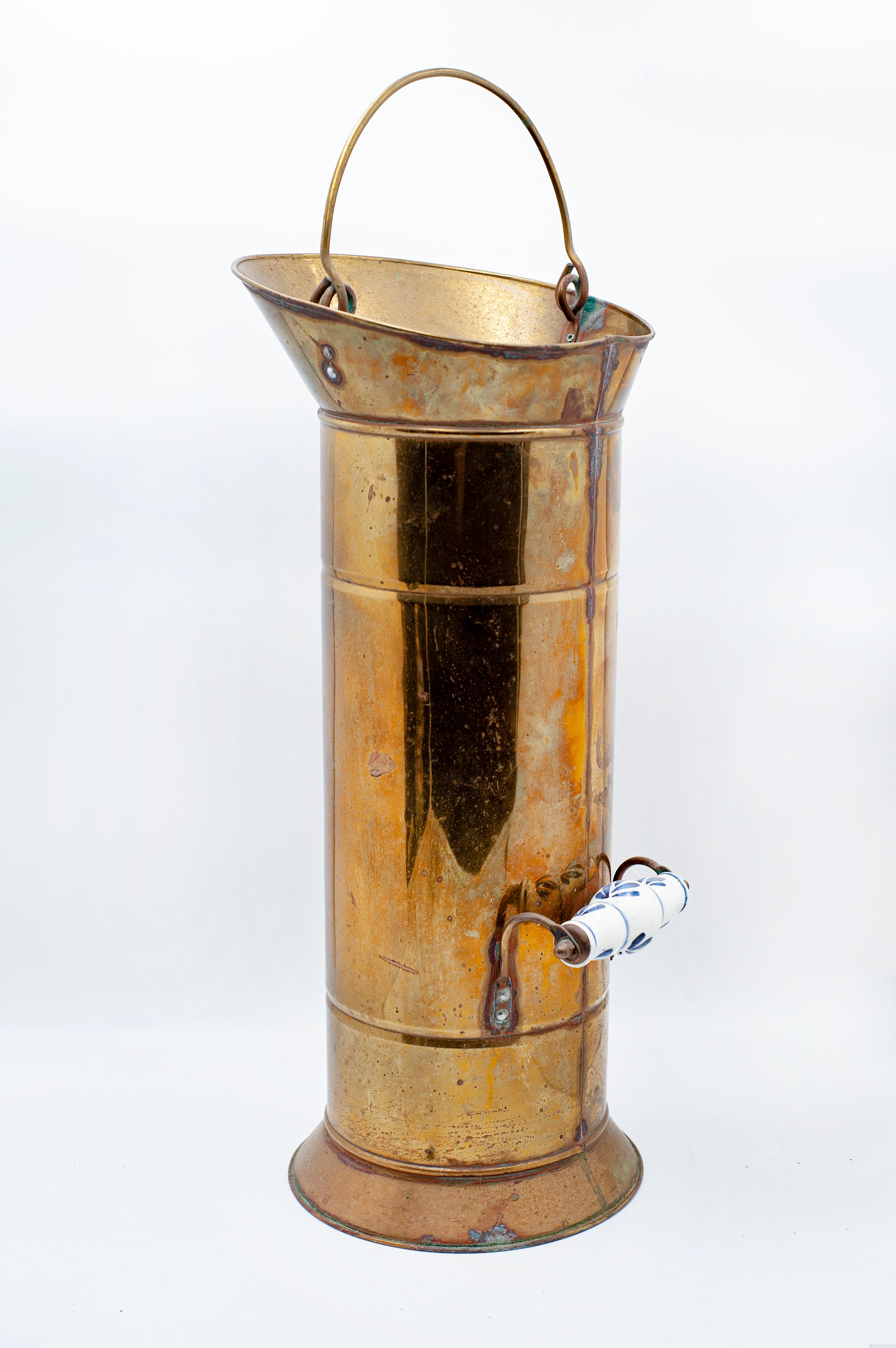 Vintage Dutch 5 KAN Copper Brass Coal Scuttle Porcelain Handle