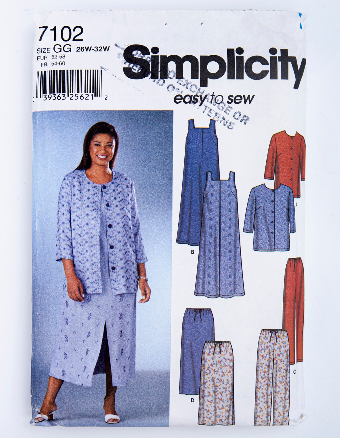 Simplicity 7102 Pattern Simplicity Sewing Pattern 7102, Misses' Dress, Jumper, Jacket, Shirt ...