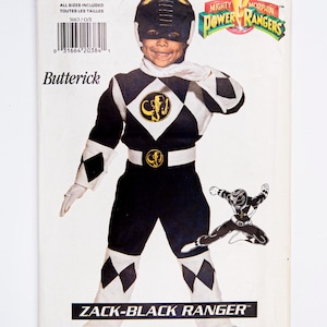 Butterick Costume Sewing Pattern 3663 Vintage Pattern Mighty Morphing Power Ranger Zach-Black Ranger Kid&#39;s Halloween Pattern Size XS-L UNCUT
